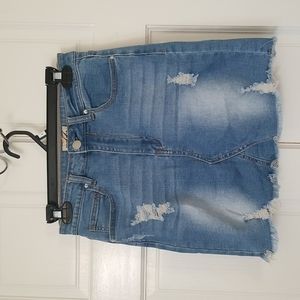 Mini Distressed Denim Skirt